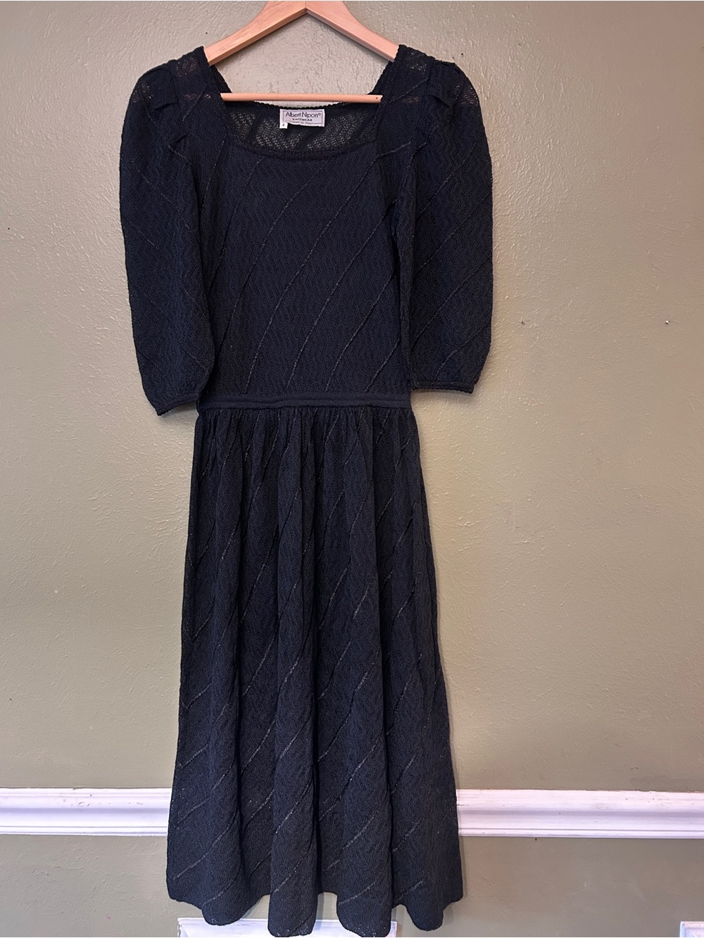 Vintage 1980s Albert Nipon Open Knit Diagonal Stripe Made in Italy Dress Size 4